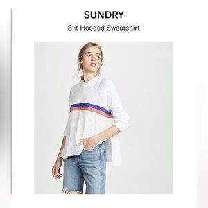 Sundry White and Blue Slit Hooded Sweatshirt